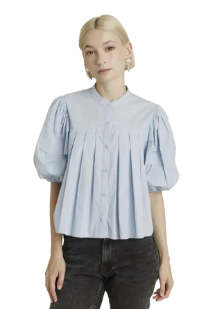 Pintuck Poplin Top in Powder Blue