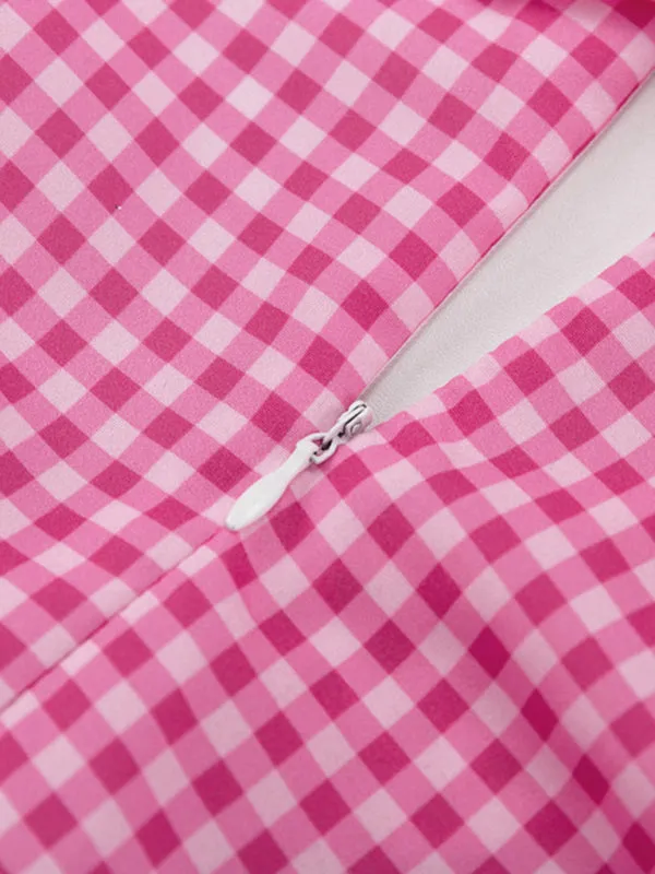 Plaid Mini Dress with Doll Collar and Voluminous Sleeves