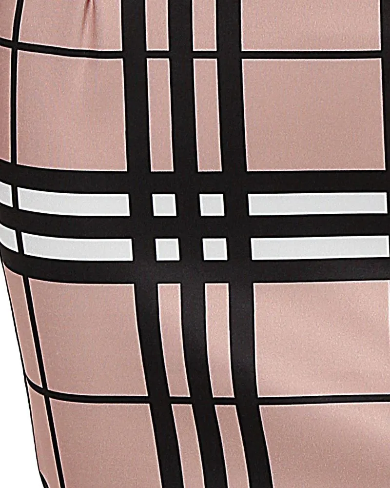 Plaid Print Long Sleeve Belted Work Dress