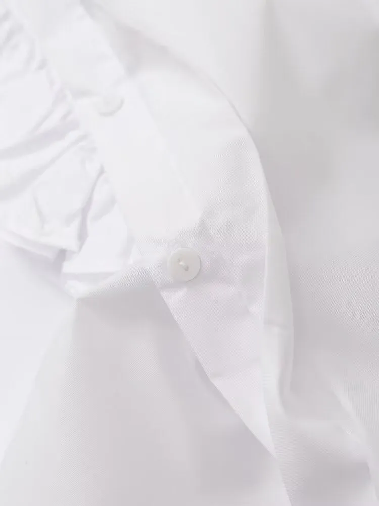 Pleated Cotton Lace Collar Casual Short Sleeve Shirt