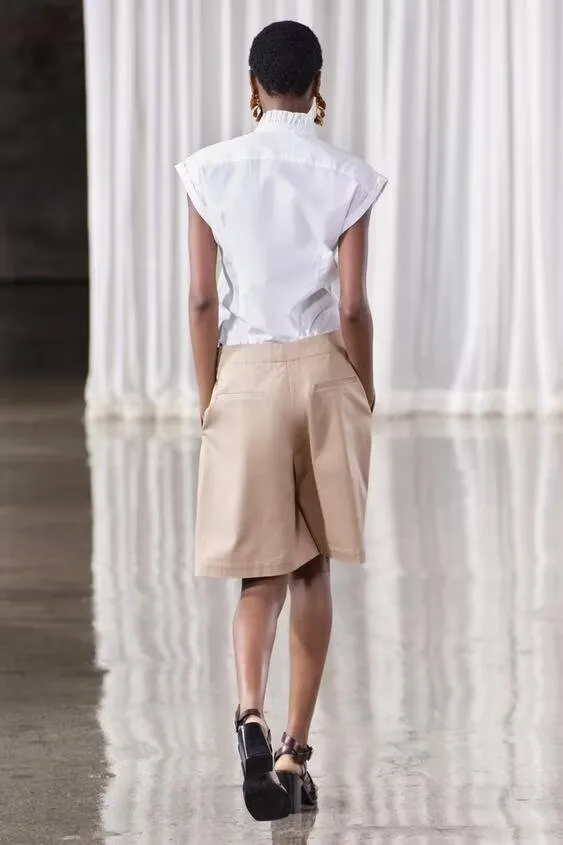 Pleated Cotton Lace Collar Casual Short Sleeve Shirt