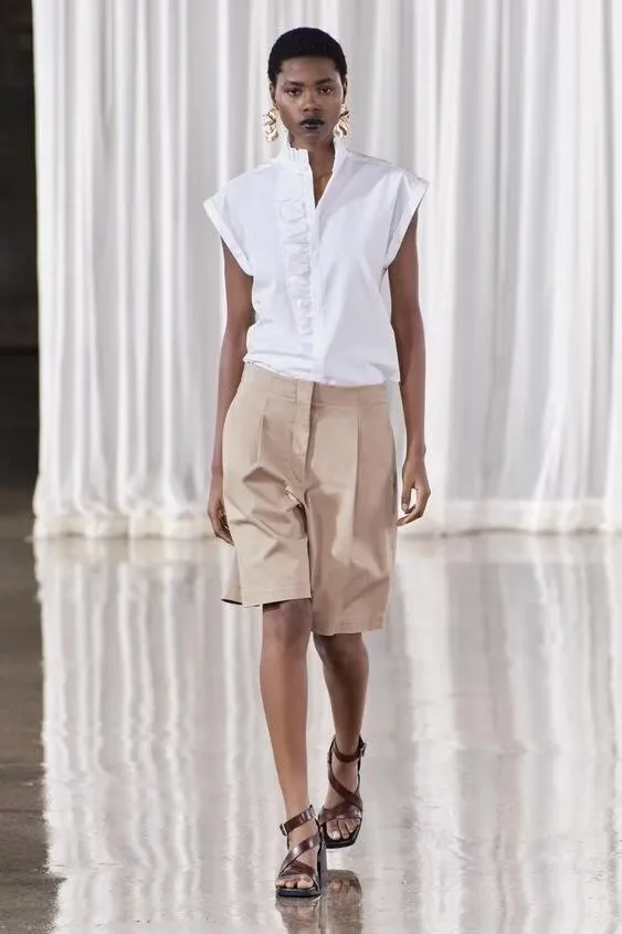 Pleated Cotton Lace Collar Casual Short Sleeve Shirt