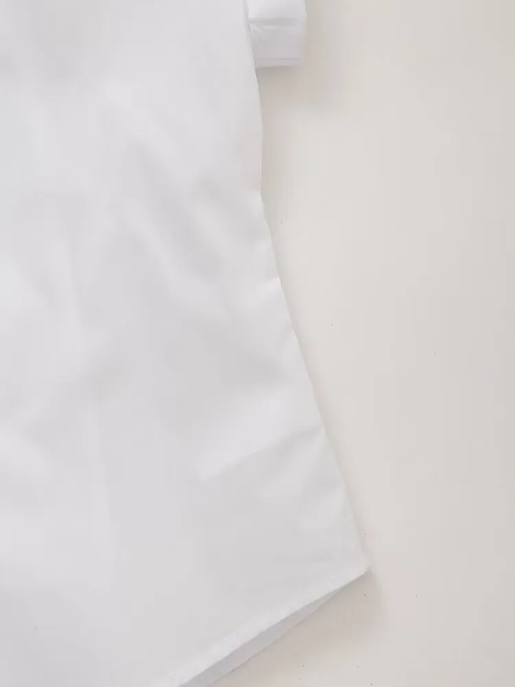 Pleated Cotton Lace Collar Casual Short Sleeve Shirt