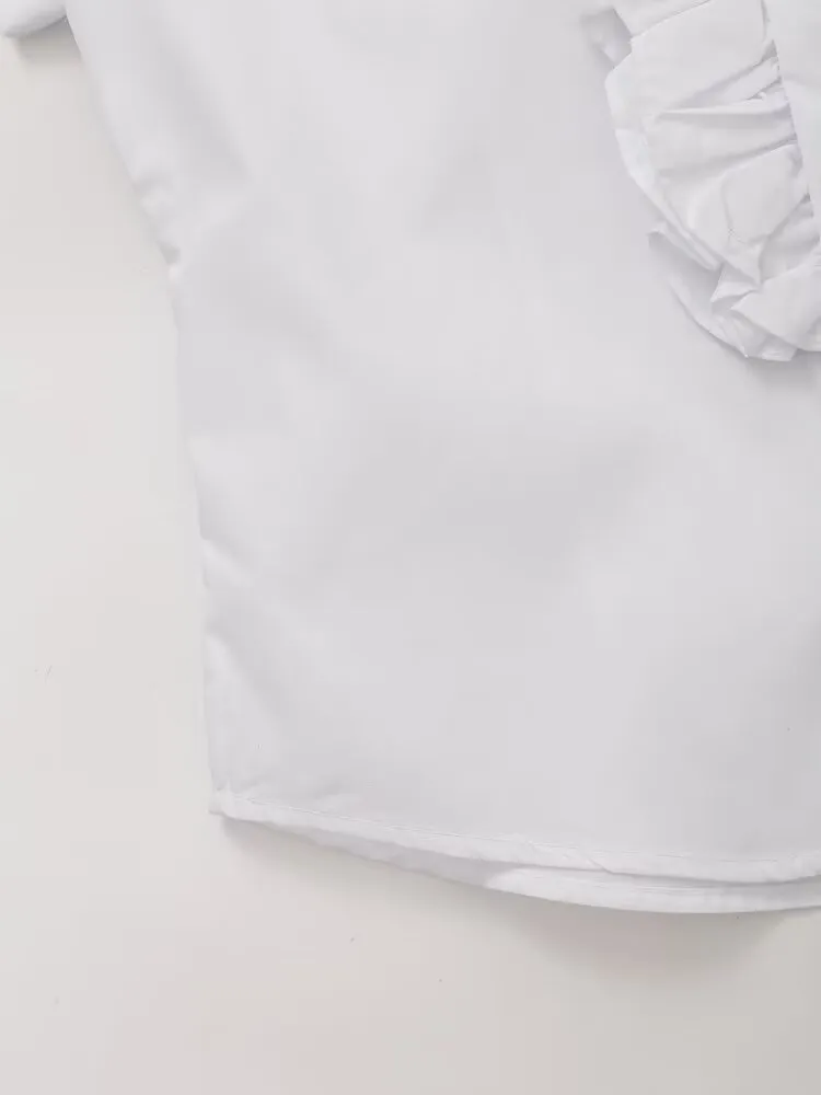 Pleated Cotton Lace Collar Casual Short Sleeve Shirt