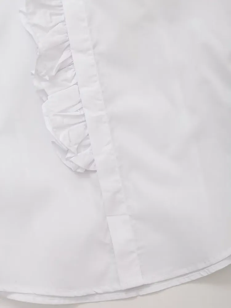 Pleated Cotton Lace Collar Casual Short Sleeve Shirt