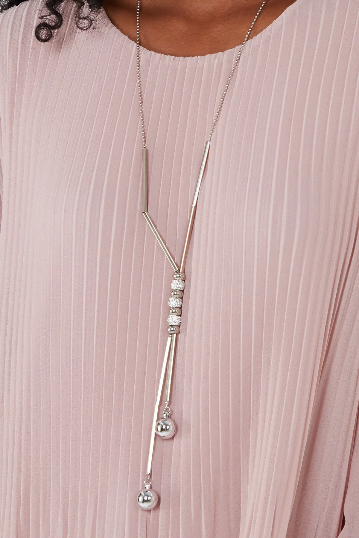 Pleated Long Sleeve Necklace Top