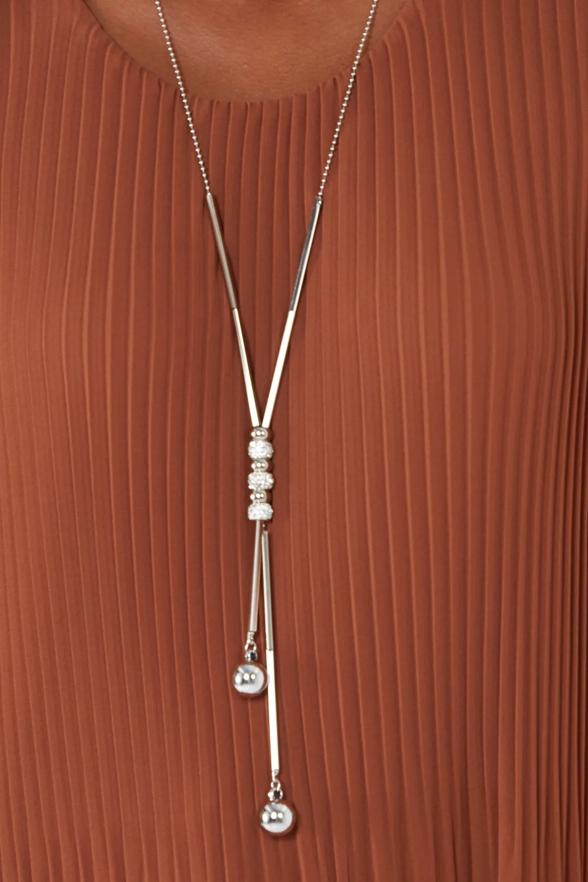 Pleated Long Sleeve Necklace Top