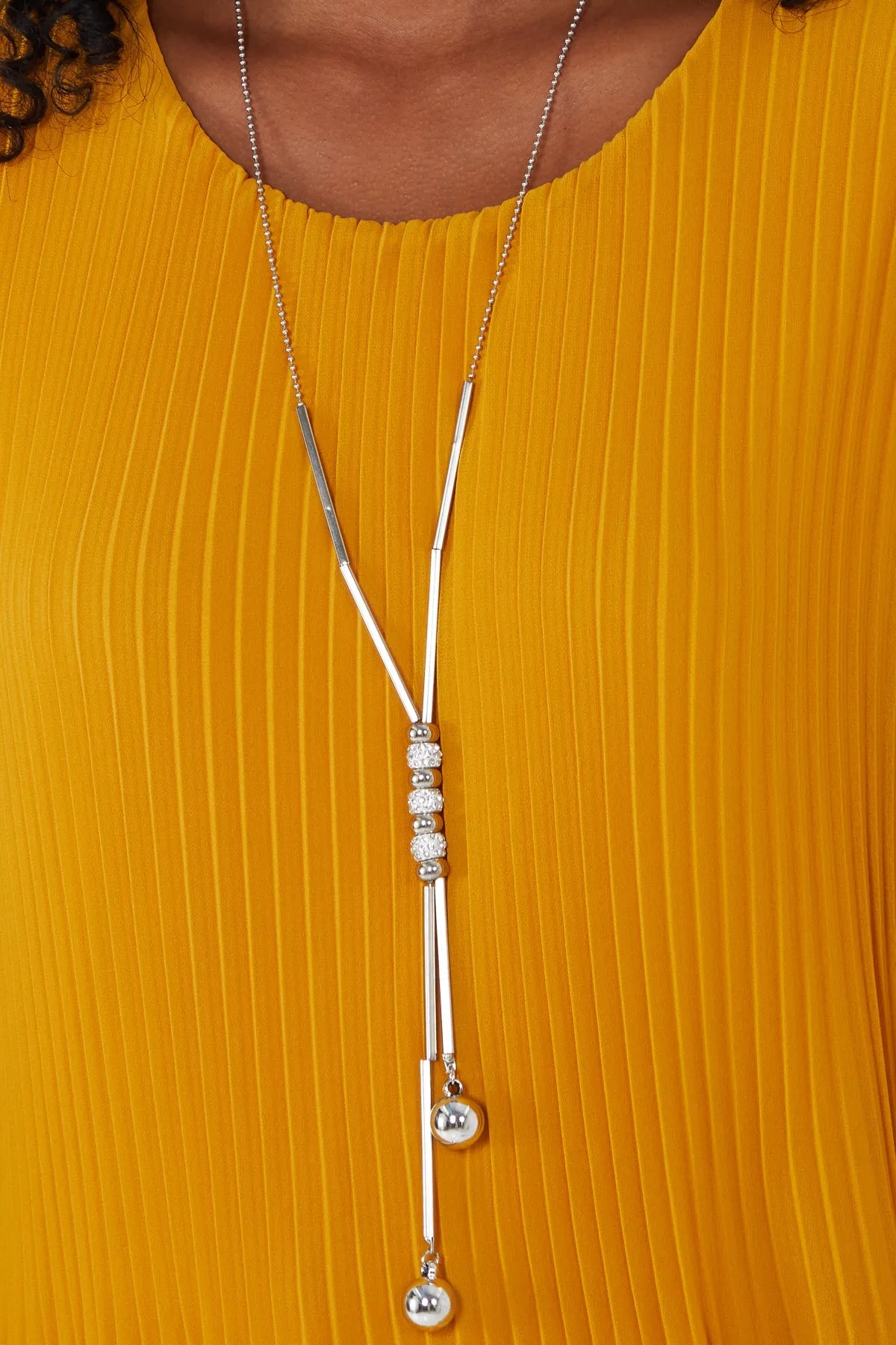 Pleated Long Sleeve Necklace Top