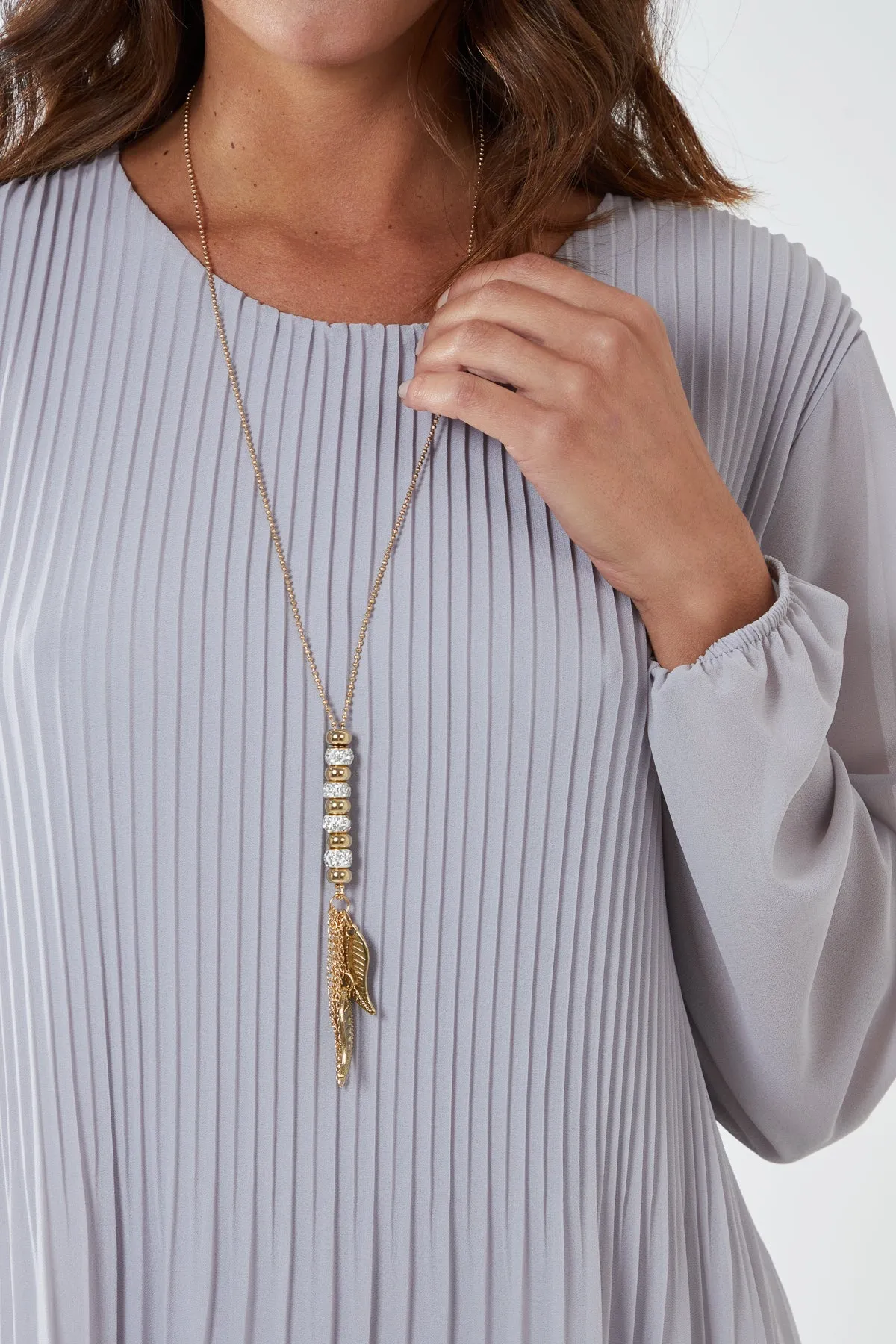 Pleated Long Sleeve Necklace Top