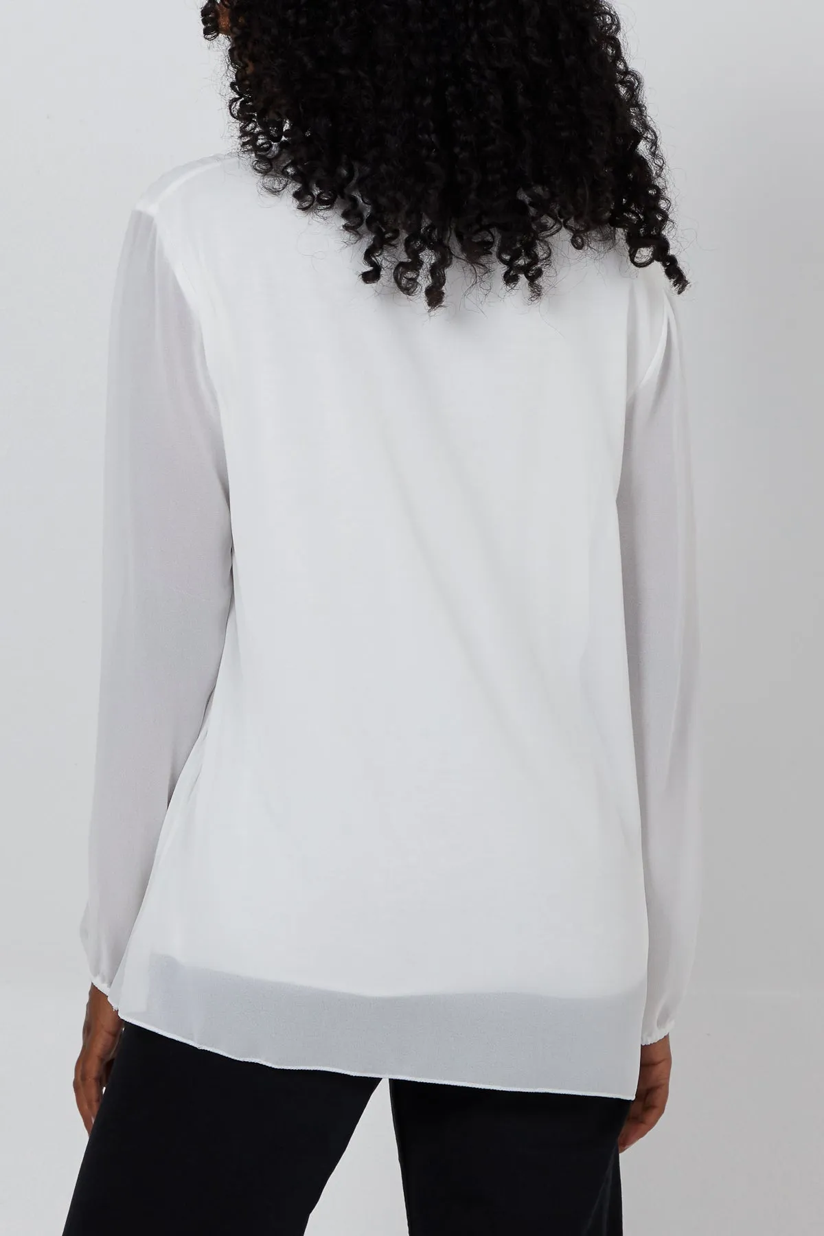 Pleated Long Sleeve Necklace Top