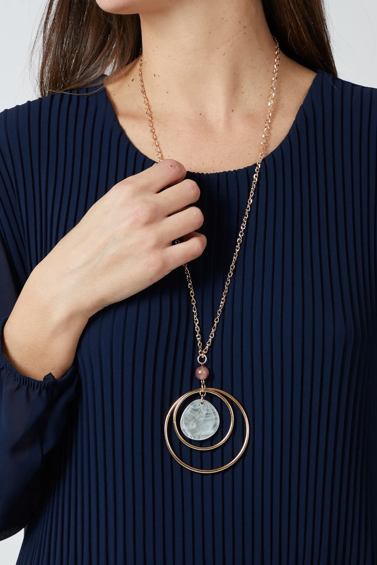 Pleated Long Sleeve Necklace Top