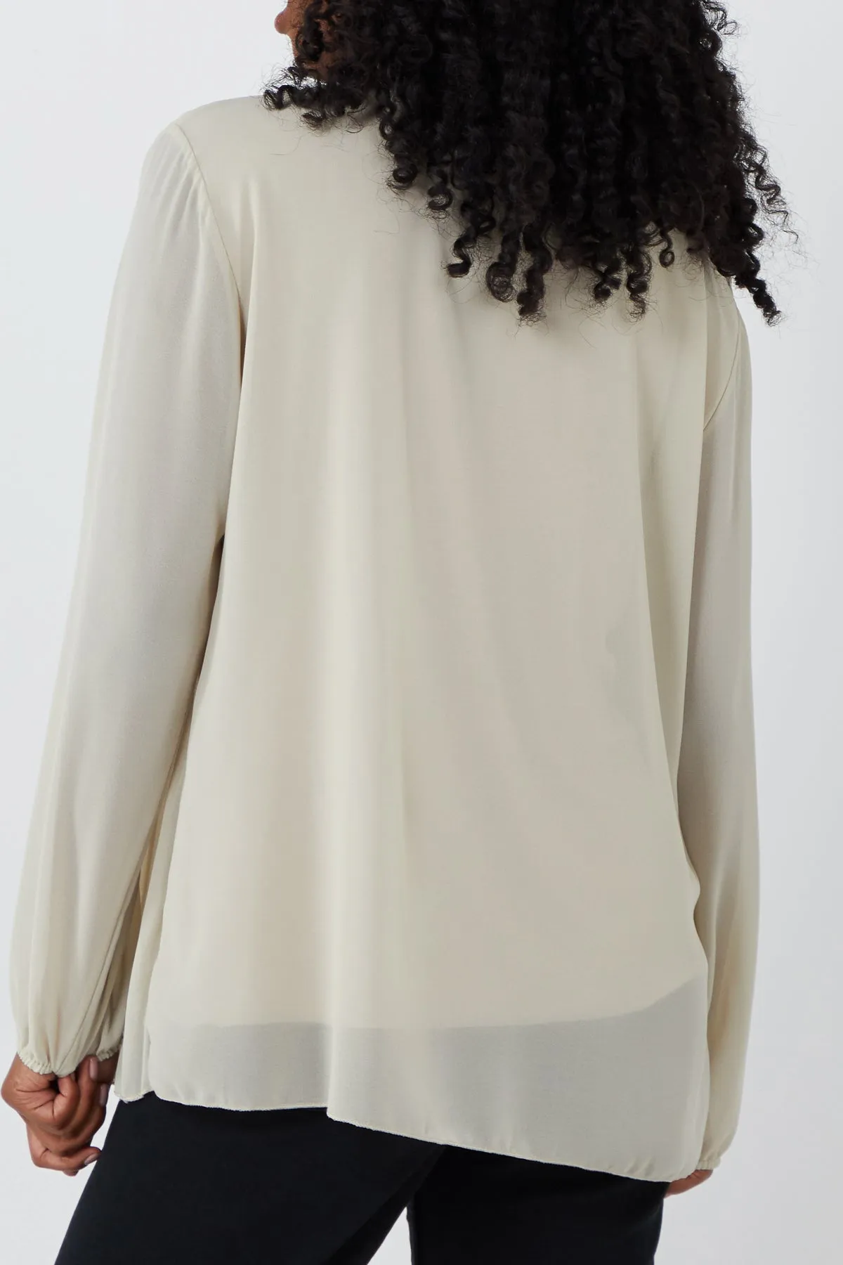 Pleated Long Sleeve Necklace Top