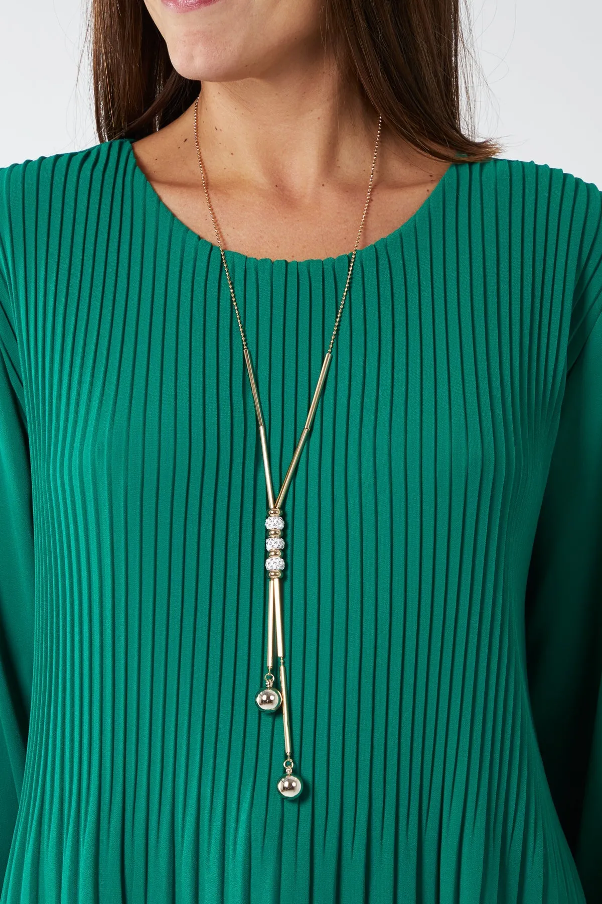 Pleated Long Sleeve Necklace Top