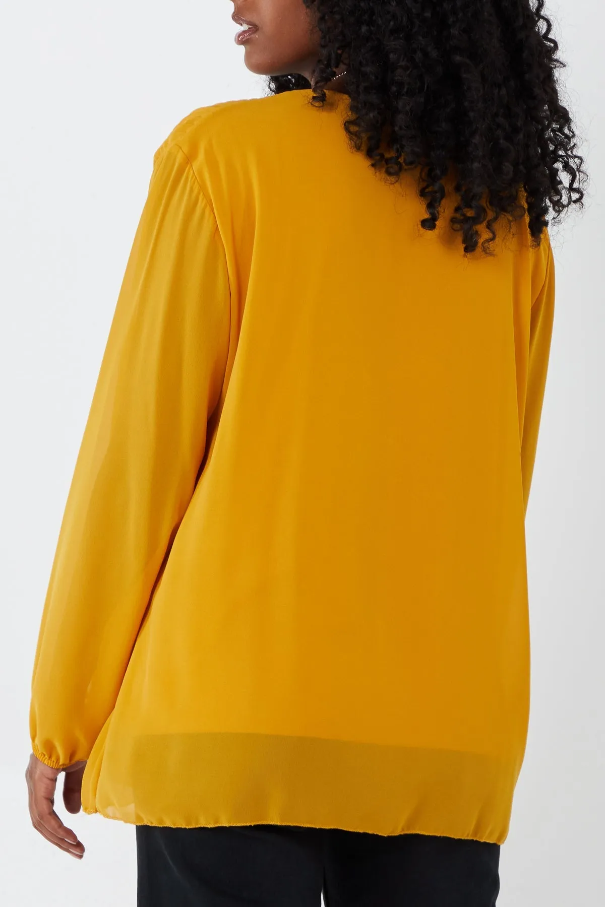 Pleated Long Sleeve Necklace Top