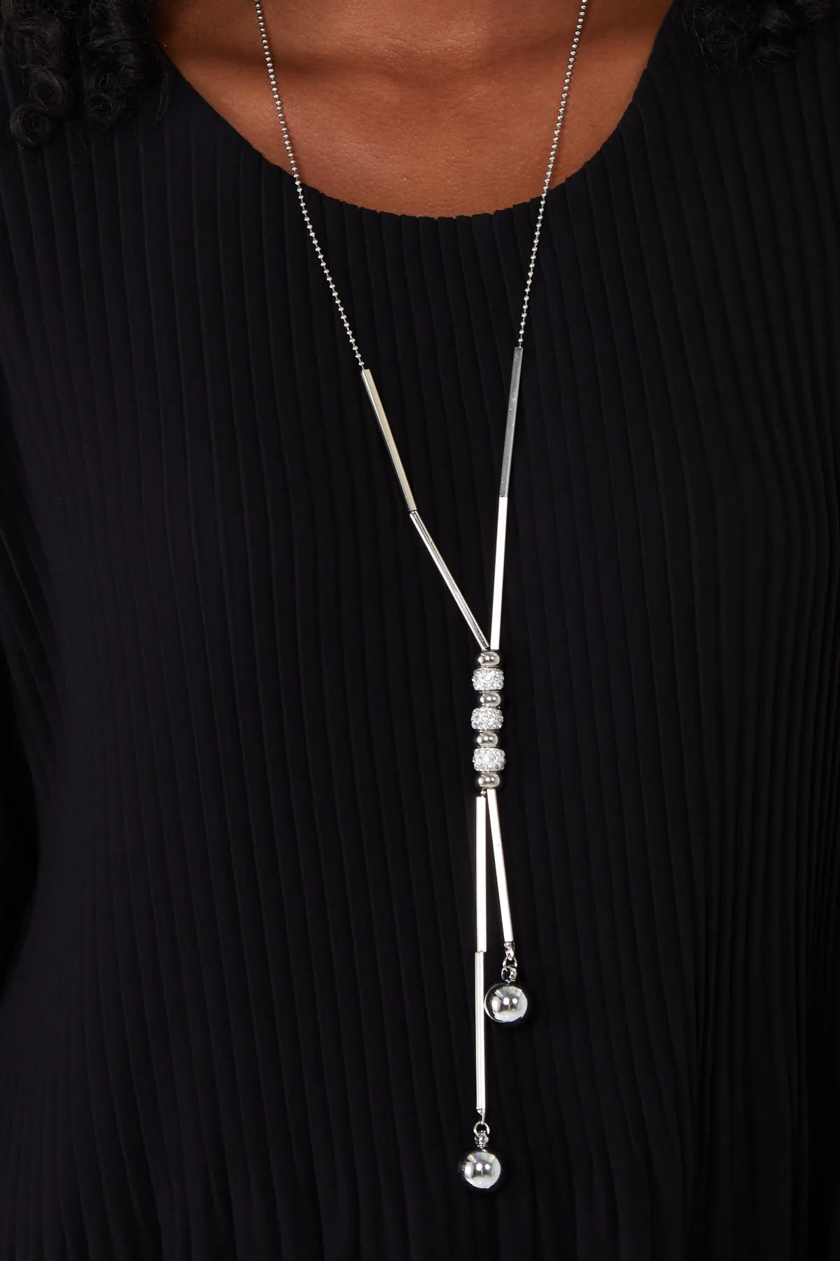 Pleated Long Sleeve Necklace Top