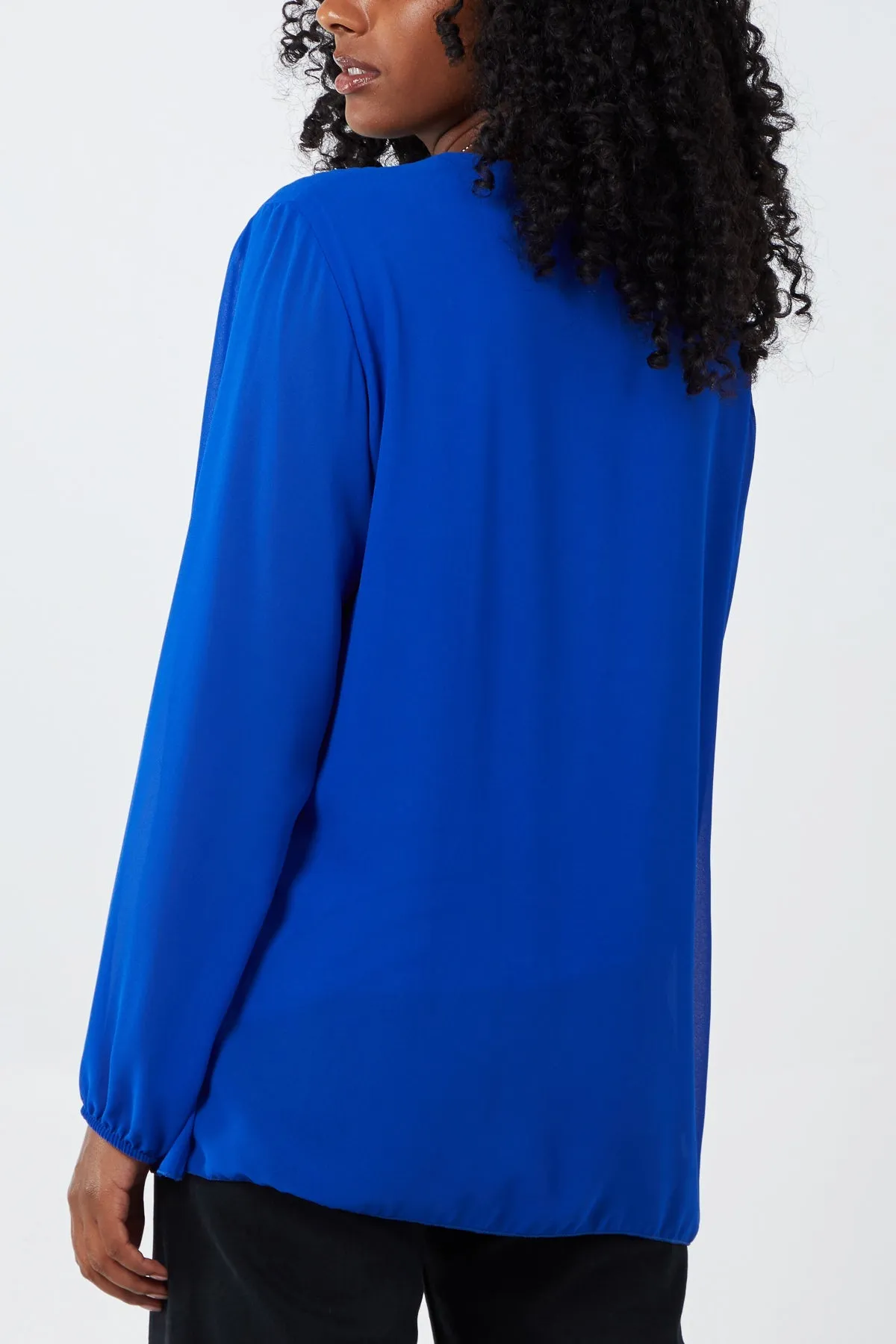 Pleated Long Sleeve Necklace Top