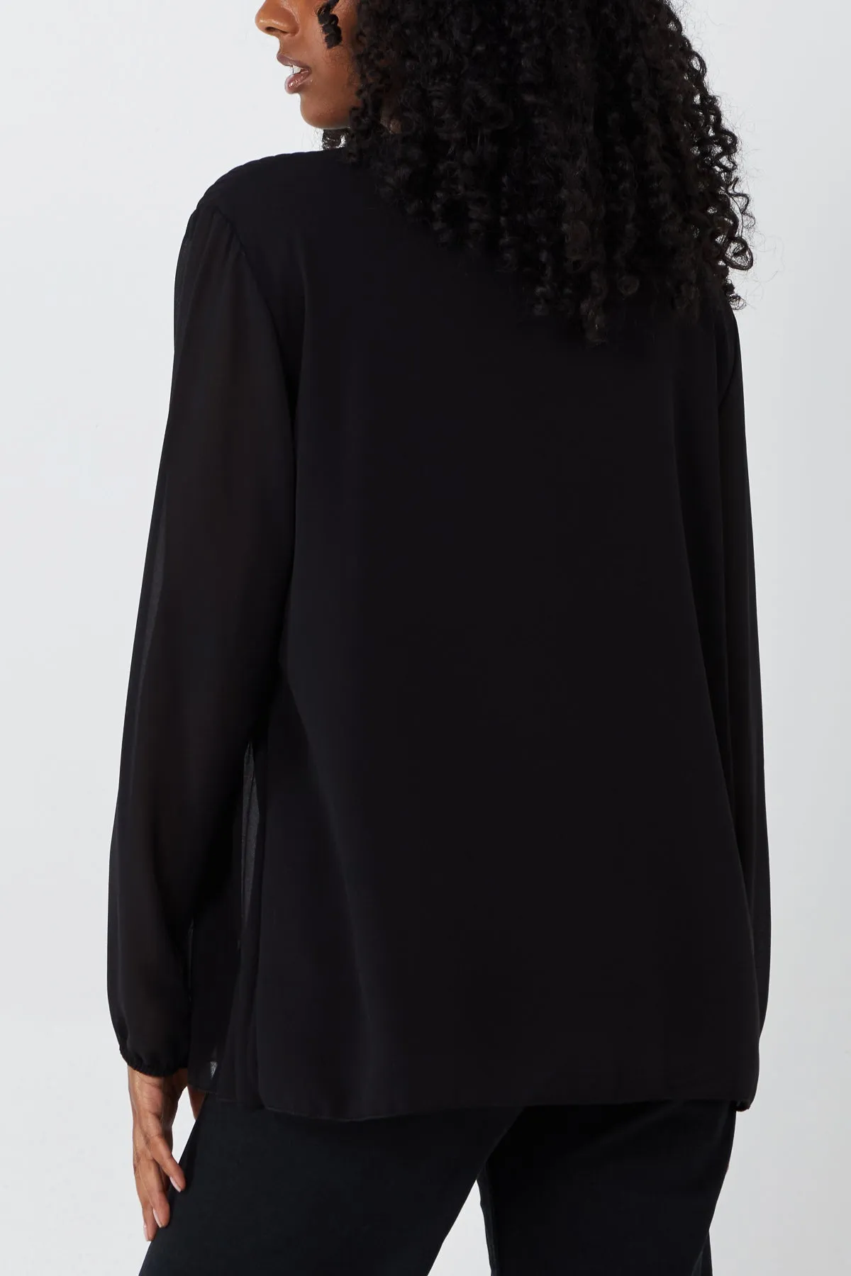 Pleated Long Sleeve Necklace Top