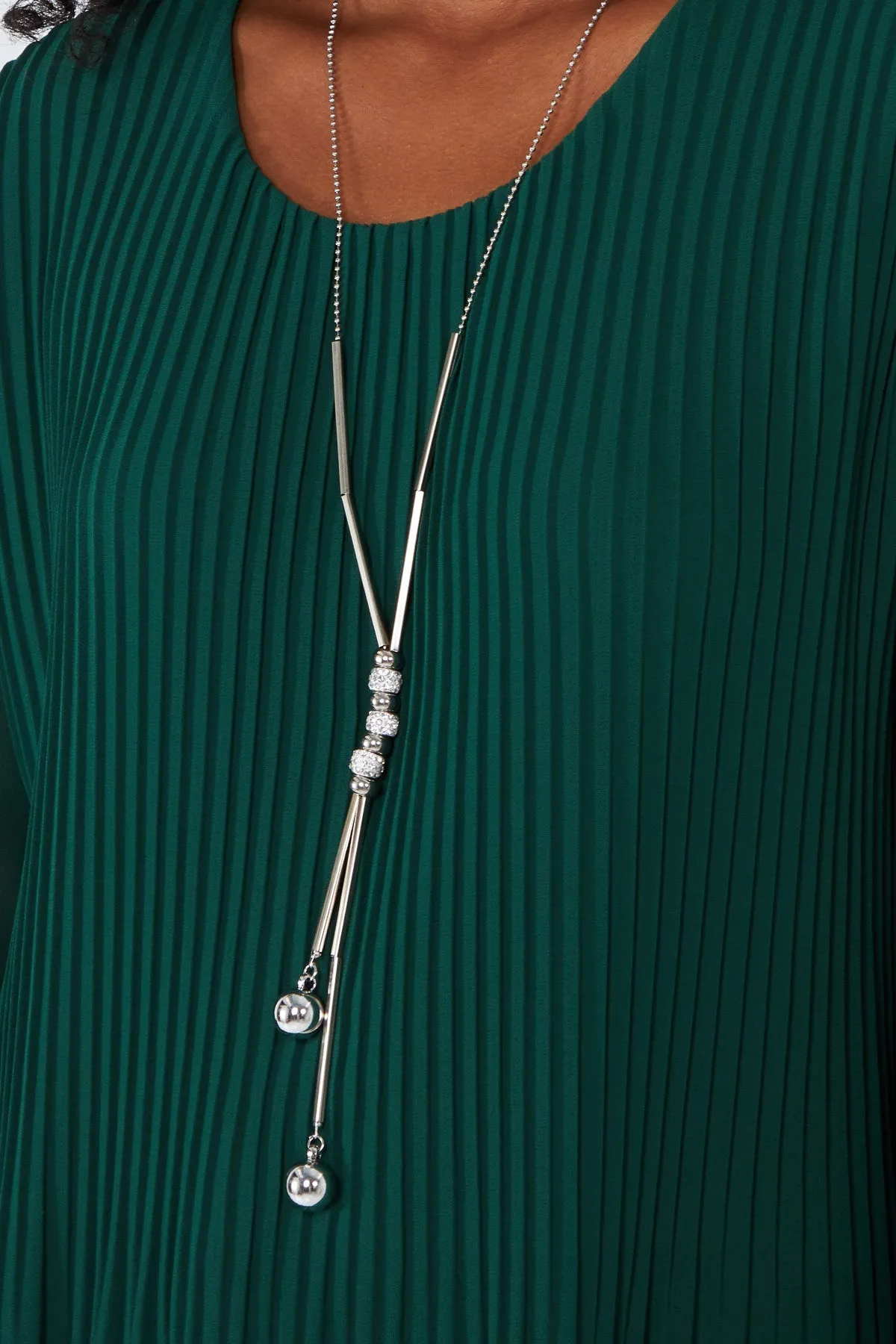 Pleated Long Sleeve Necklace Top