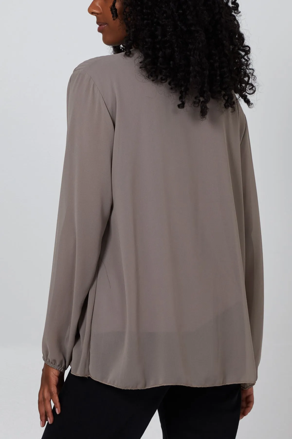 Pleated Long Sleeve Necklace Top