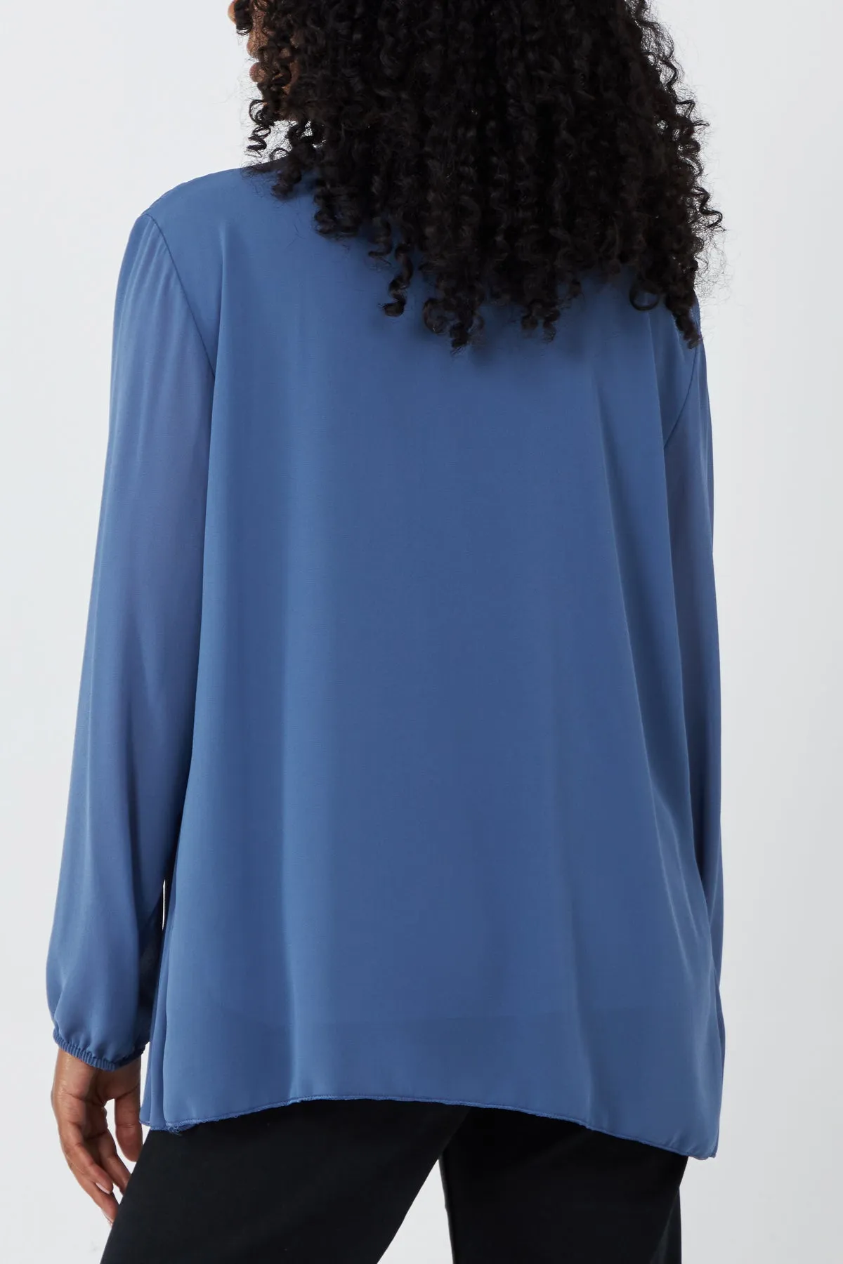 Pleated Long Sleeve Necklace Top