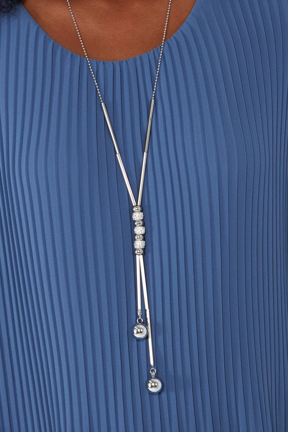 Pleated Long Sleeve Necklace Top