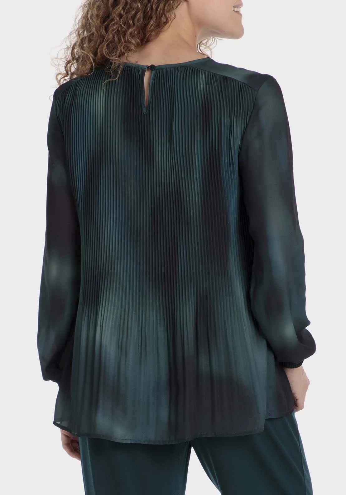 Pleated Loose Fitting Blouse - Green