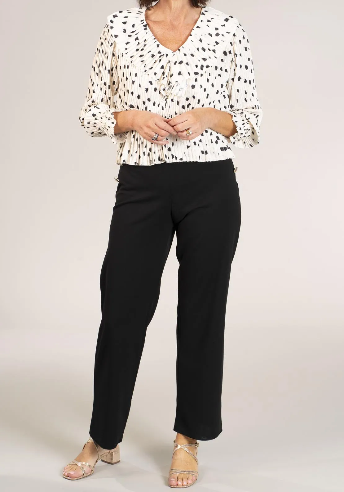 Pleated Printed Top - Black & White