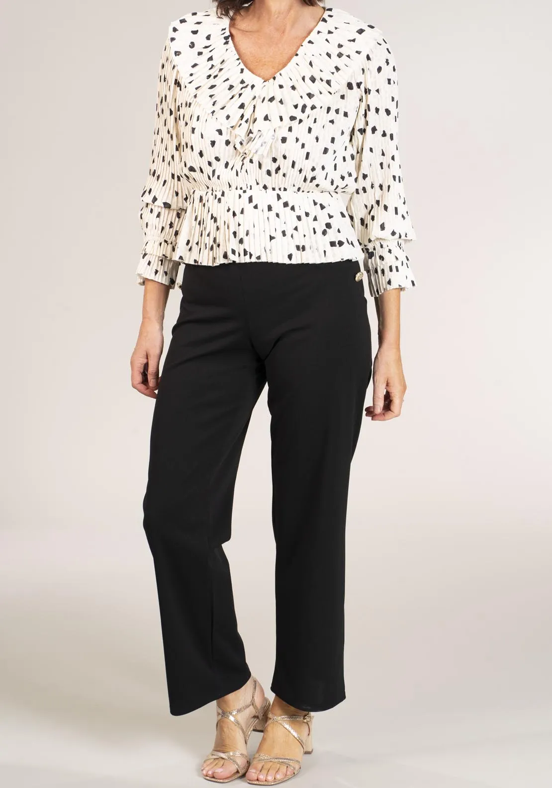 Pleated Printed Top - Black & White