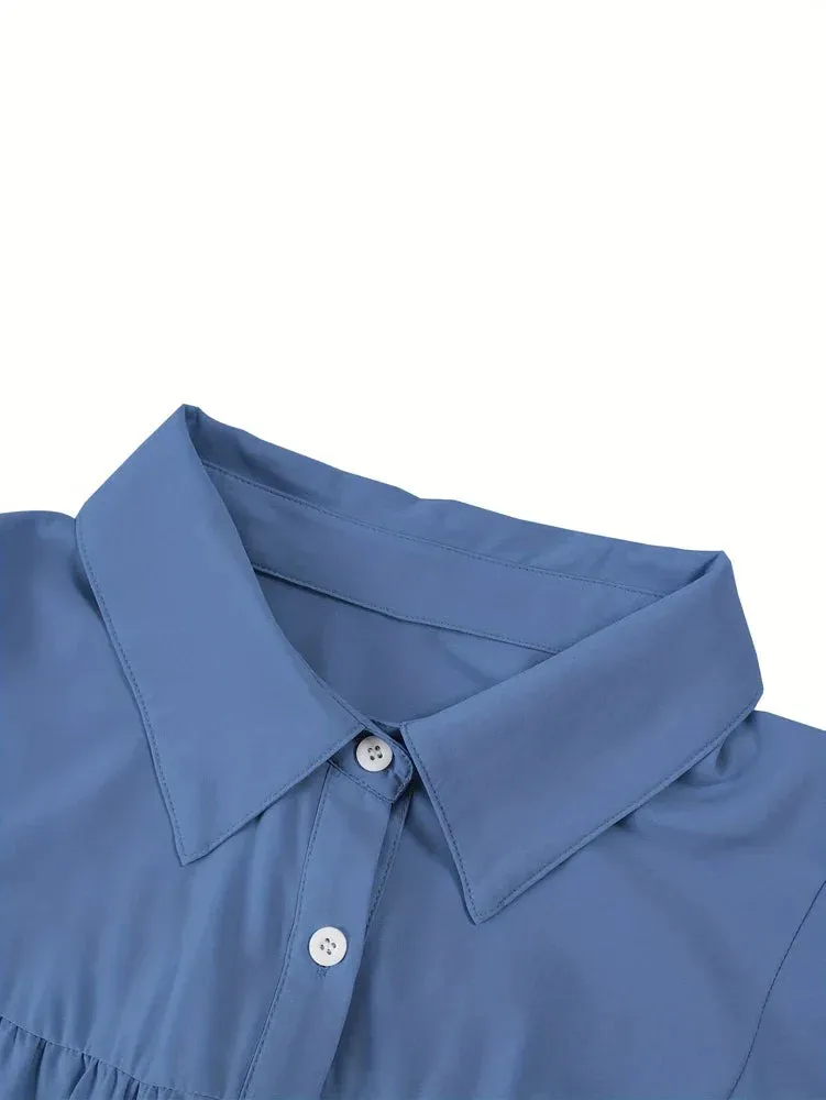 Plus Size Front Open Button Lantern Sleeve Casual