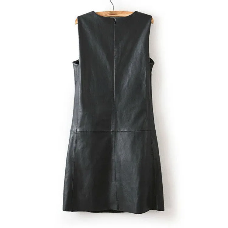 Plus Size Skirt European Women Faux PU Leather Straight Sleeveless Knee-Length Skirt