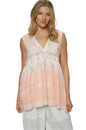 POL Floral V-Neck Sleeveless Peplum Blouse