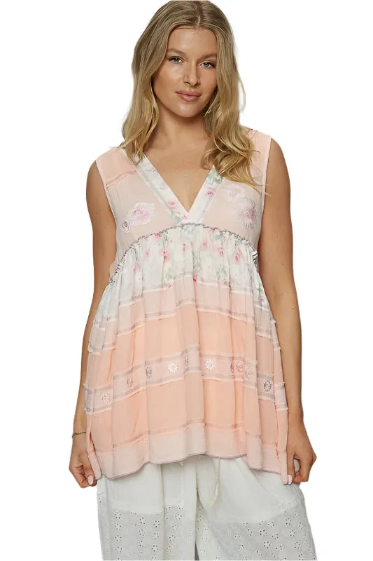 POL Floral V-Neck Sleeveless Peplum Blouse