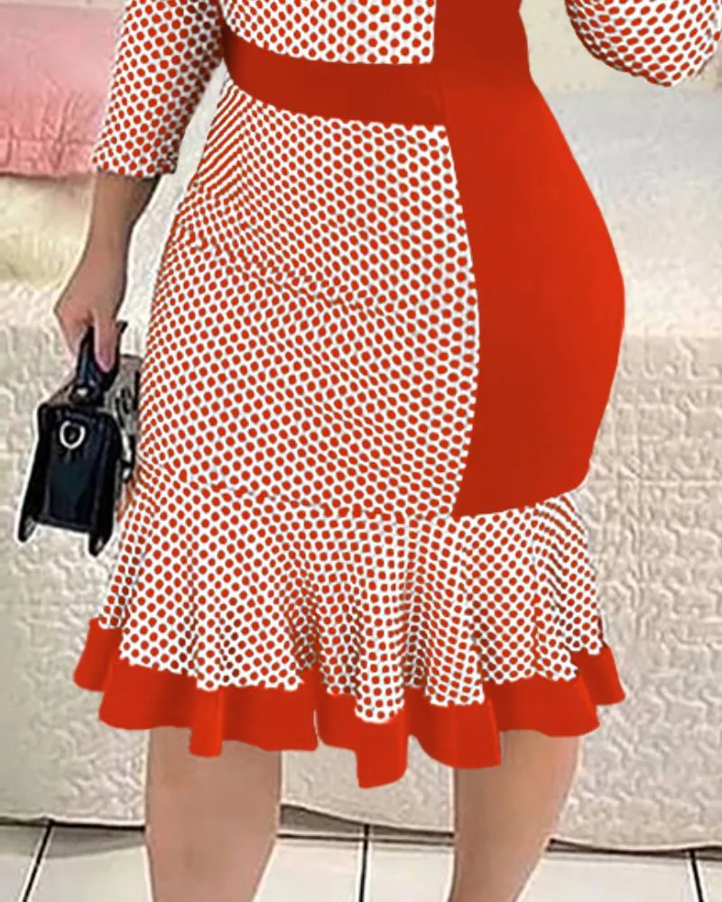 Polka Dot Print Mermaid Hem Work Dress