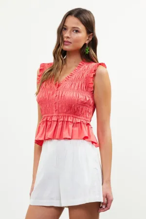 POPLIN SMOCKING PEPLUM TOP