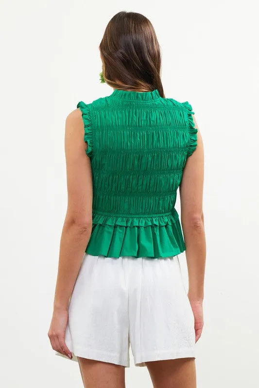 POPLIN SMOCKING PEPLUM TOP