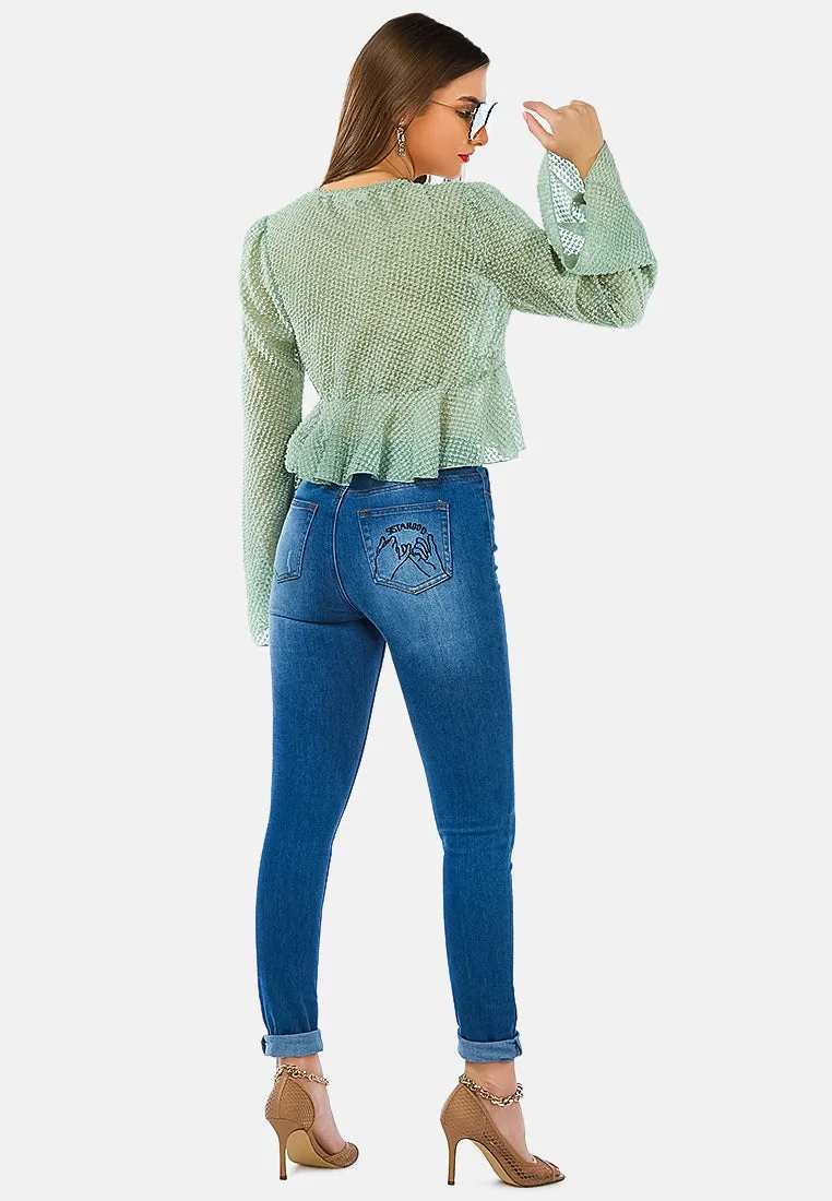 Powder Peplum Crop Top