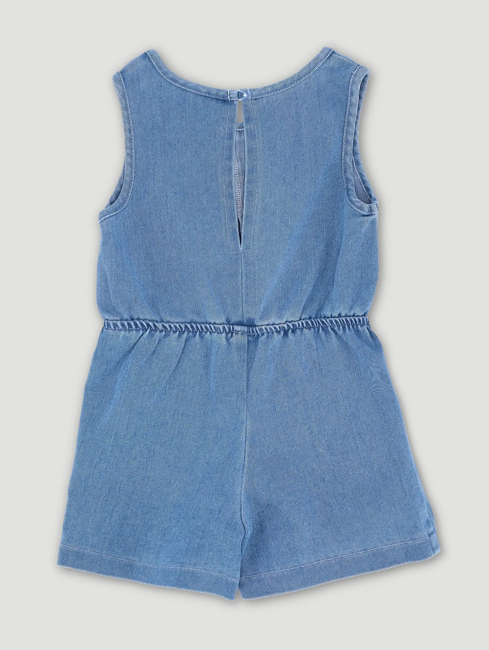 Pre-Girls Knot Keyhole Denim Jumpsuit - Mid Blue