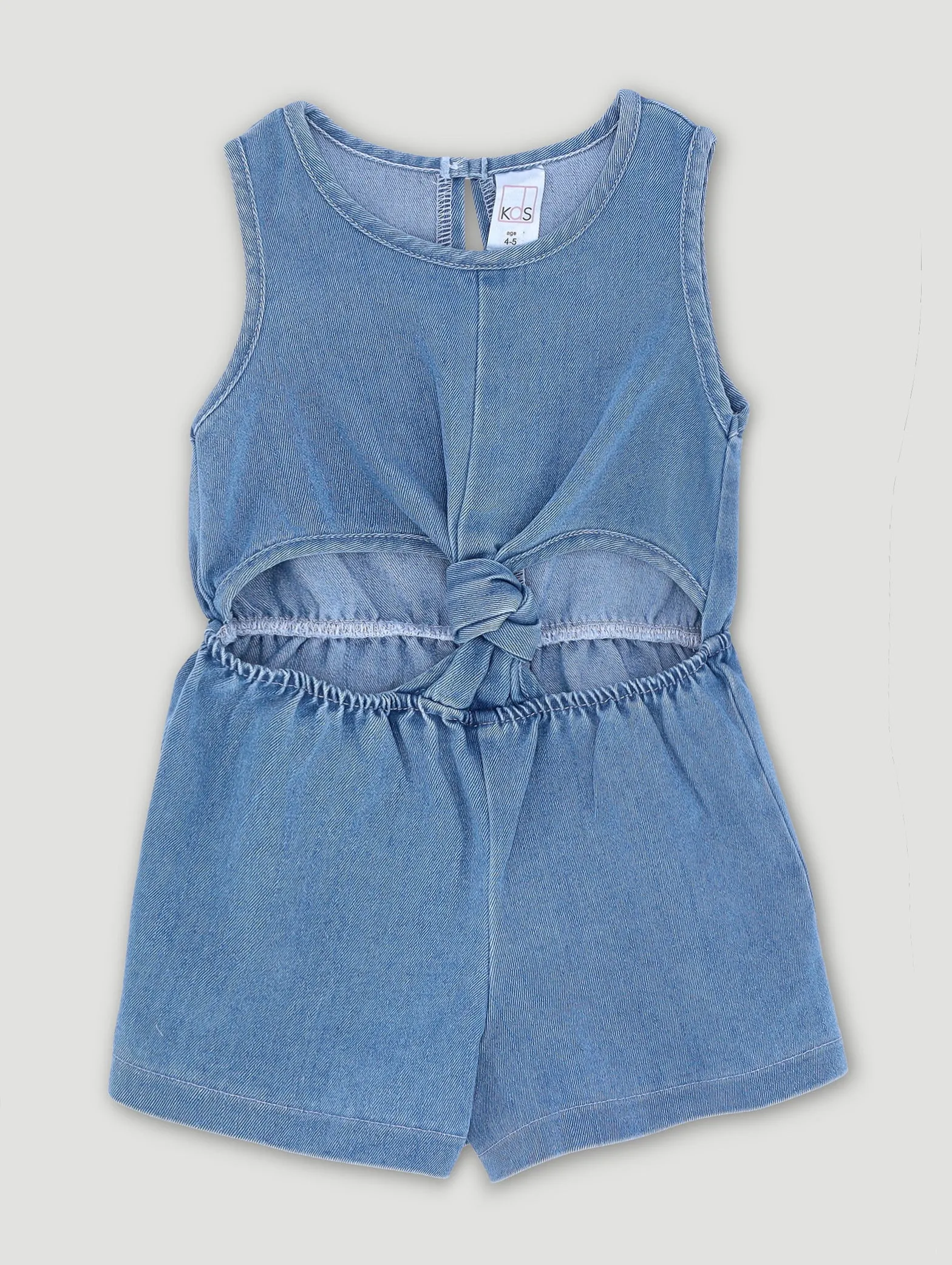 Pre-Girls Knot Keyhole Denim Jumpsuit - Mid Blue