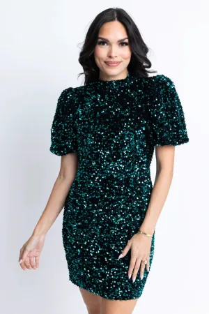 Puff Slv Sequin Mini Dress