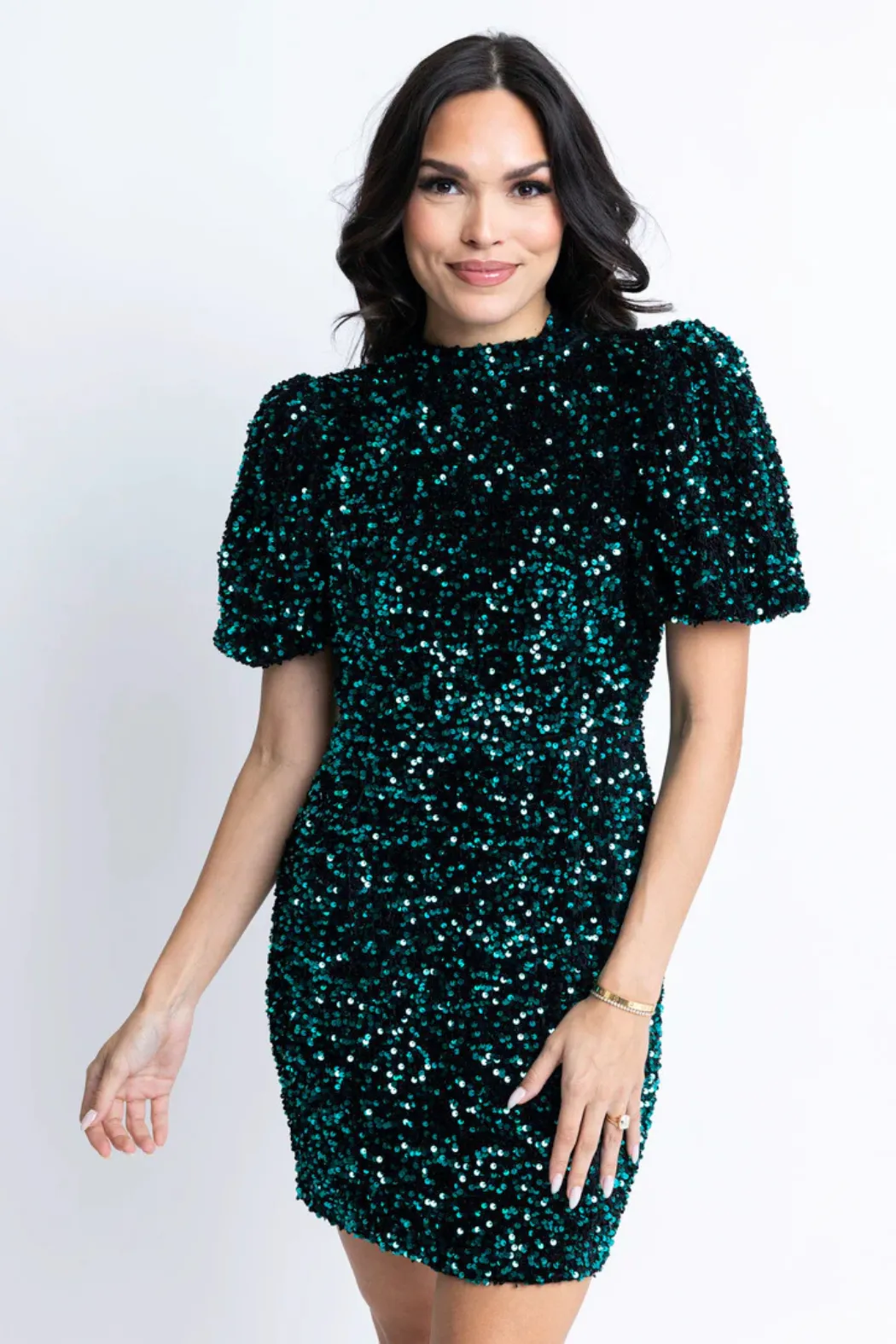 Puff Slv Sequin Mini Dress
