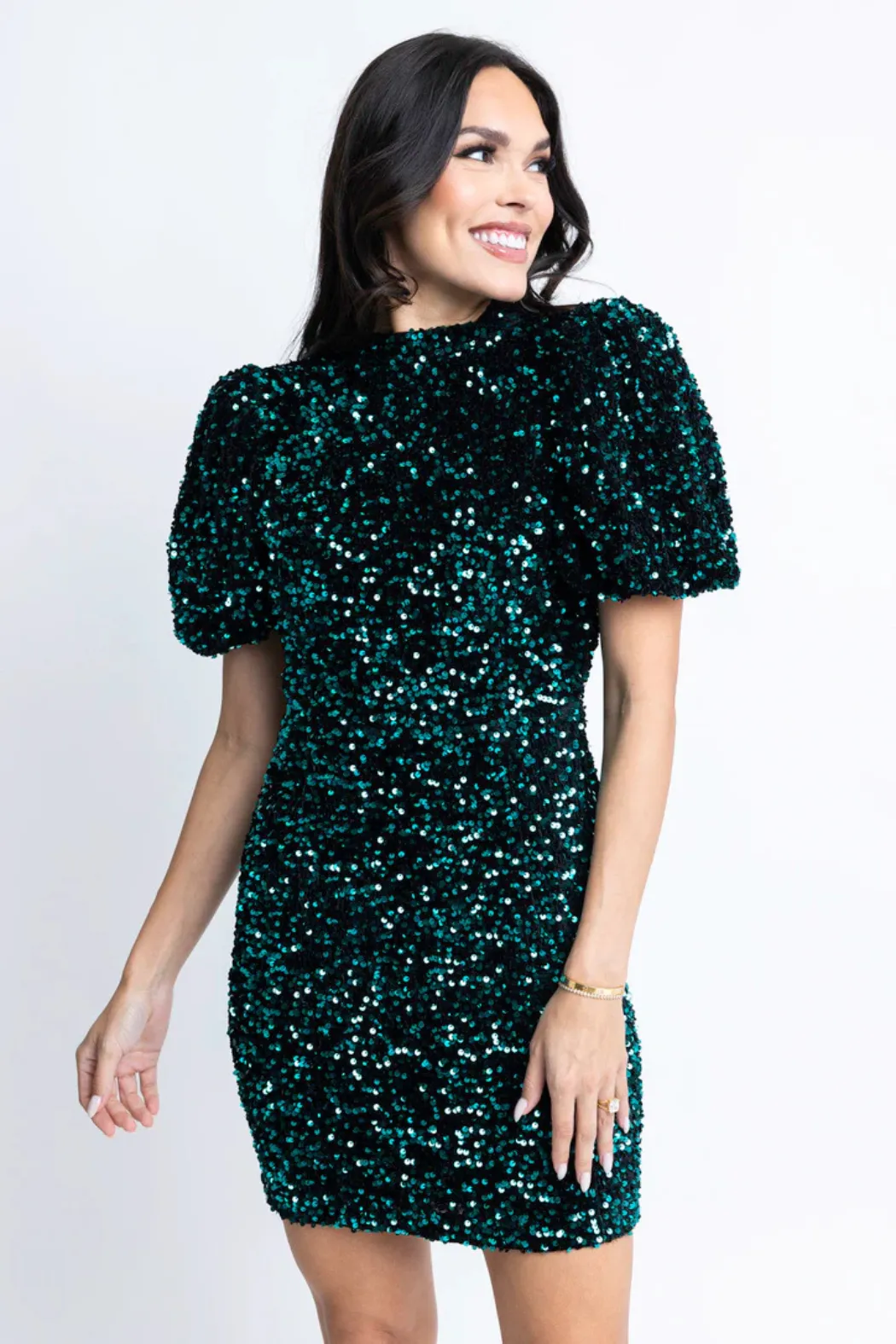 Puff Slv Sequin Mini Dress