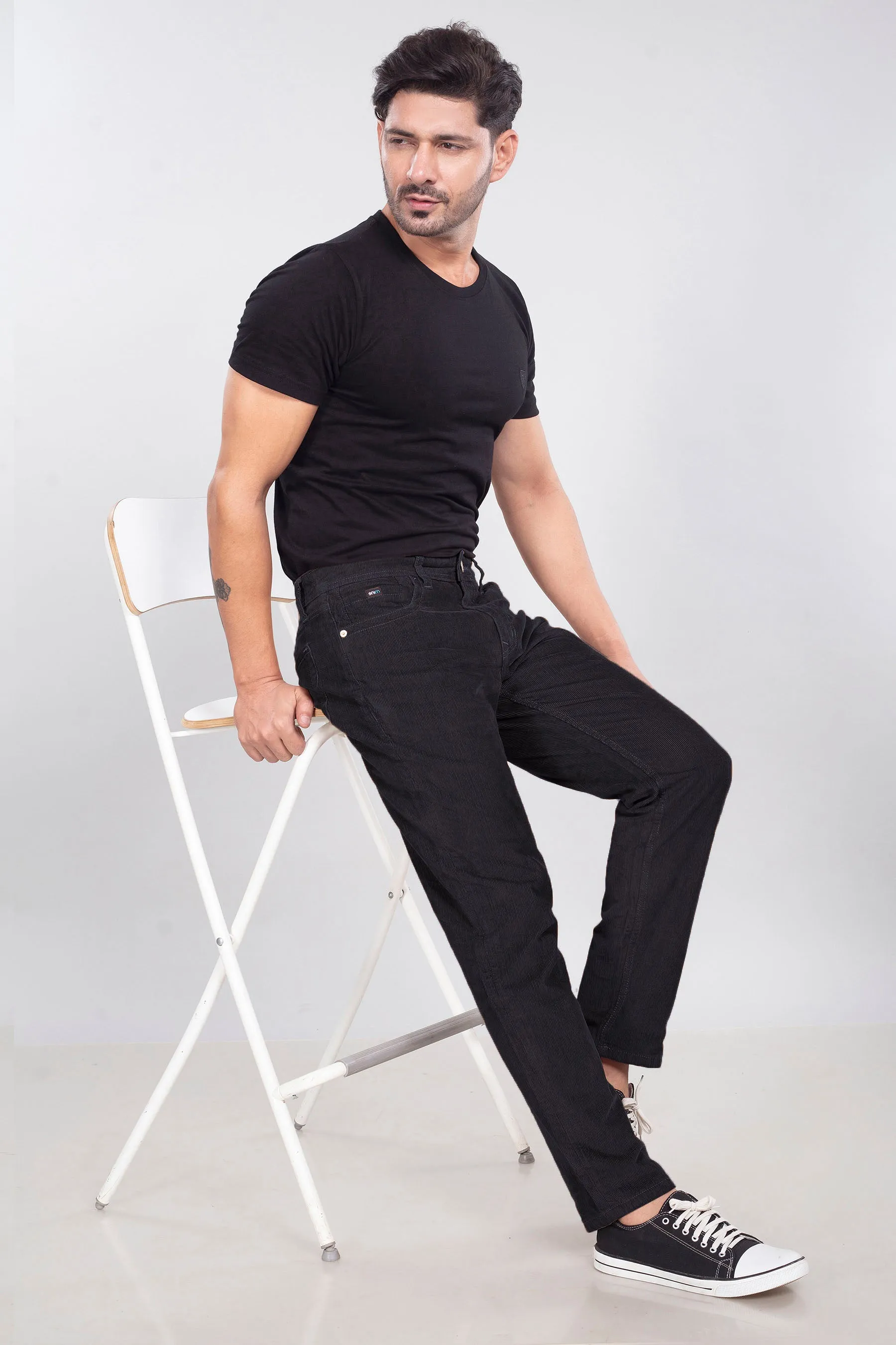 Pure Black Stretch Corduroy Jeans