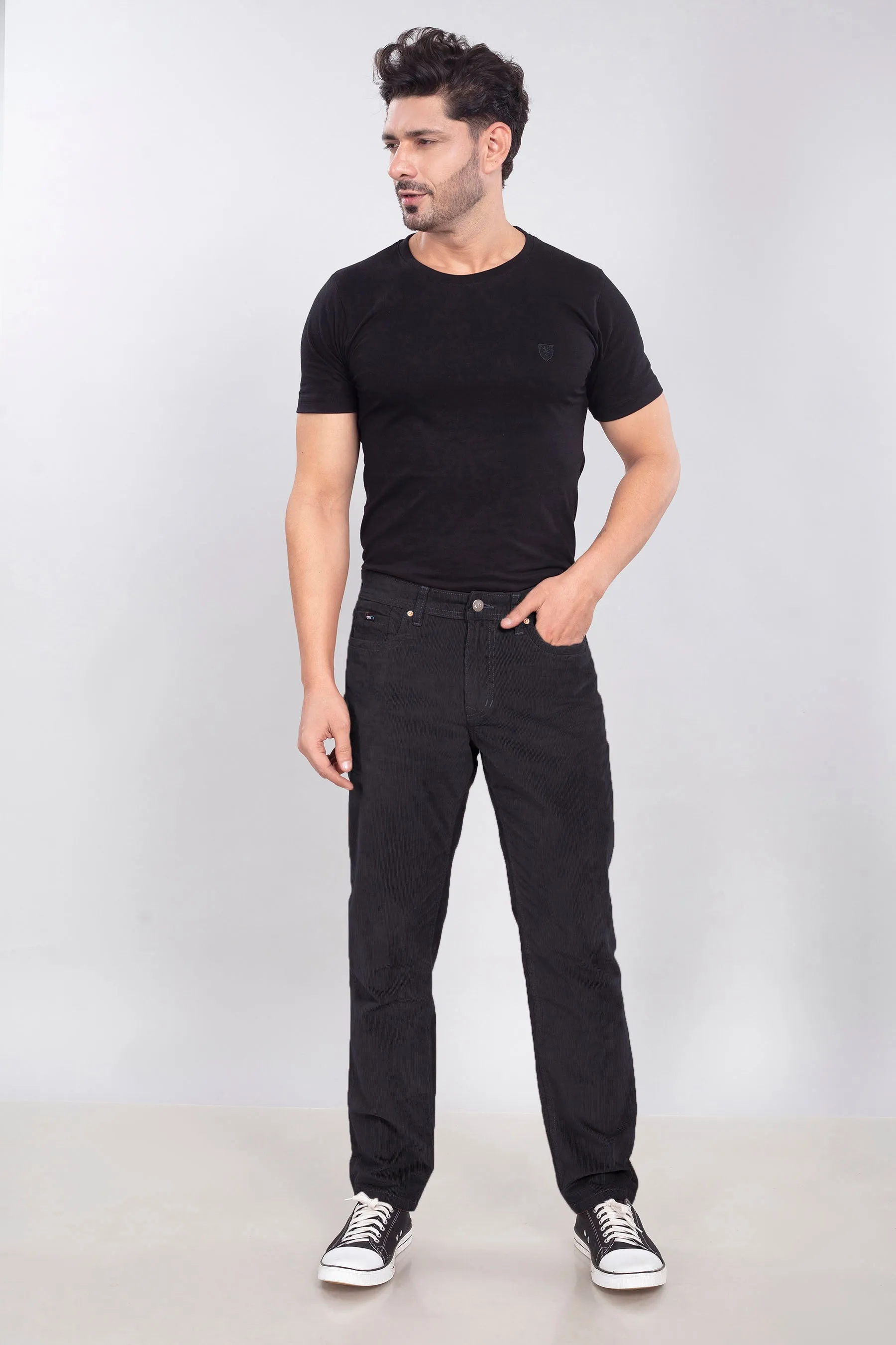 Pure Black Stretch Corduroy Jeans