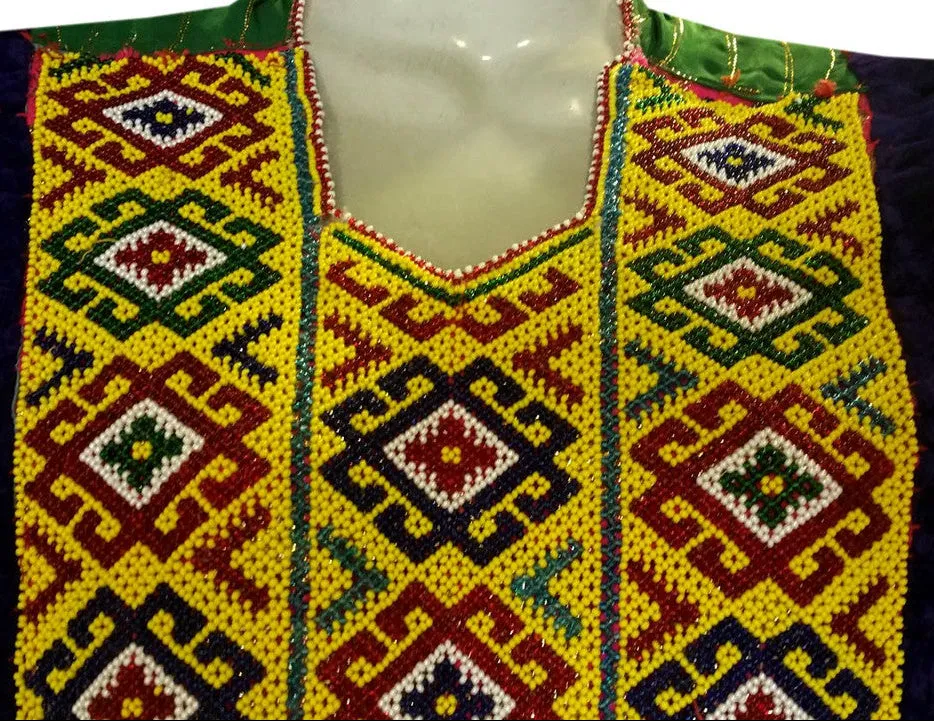 Pushtoon Kuchi Ethnic Dress In Blue Color Yakhan Dozi Embroidery Work