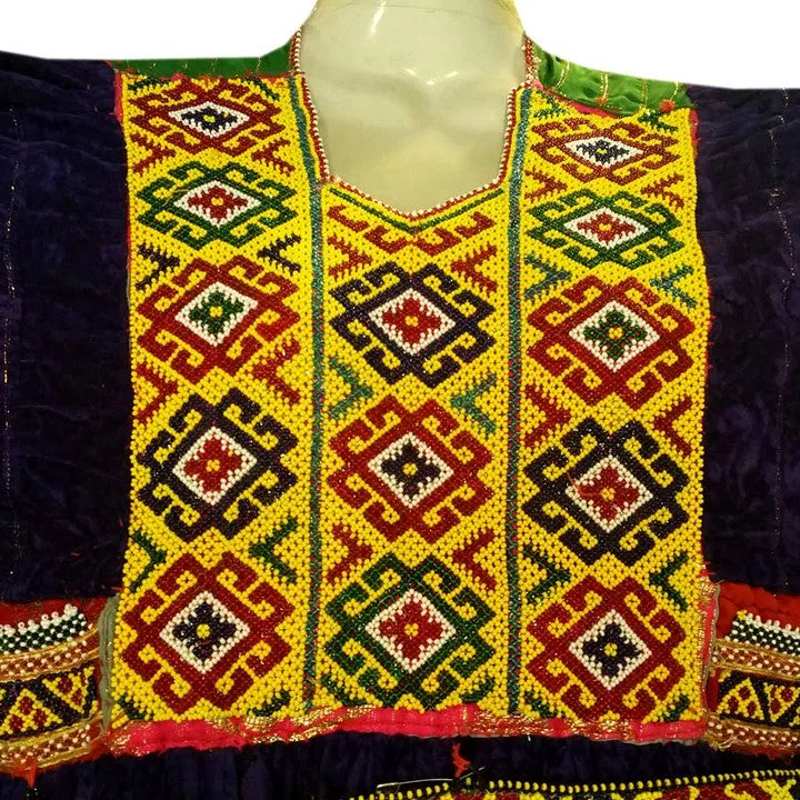 Pushtoon Kuchi Ethnic Dress In Blue Color Yakhan Dozi Embroidery Work