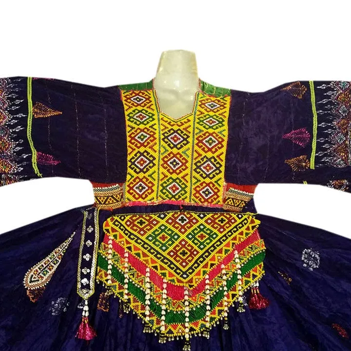 Pushtoon Kuchi Ethnic Dress In Blue Color Yakhan Dozi Embroidery Work