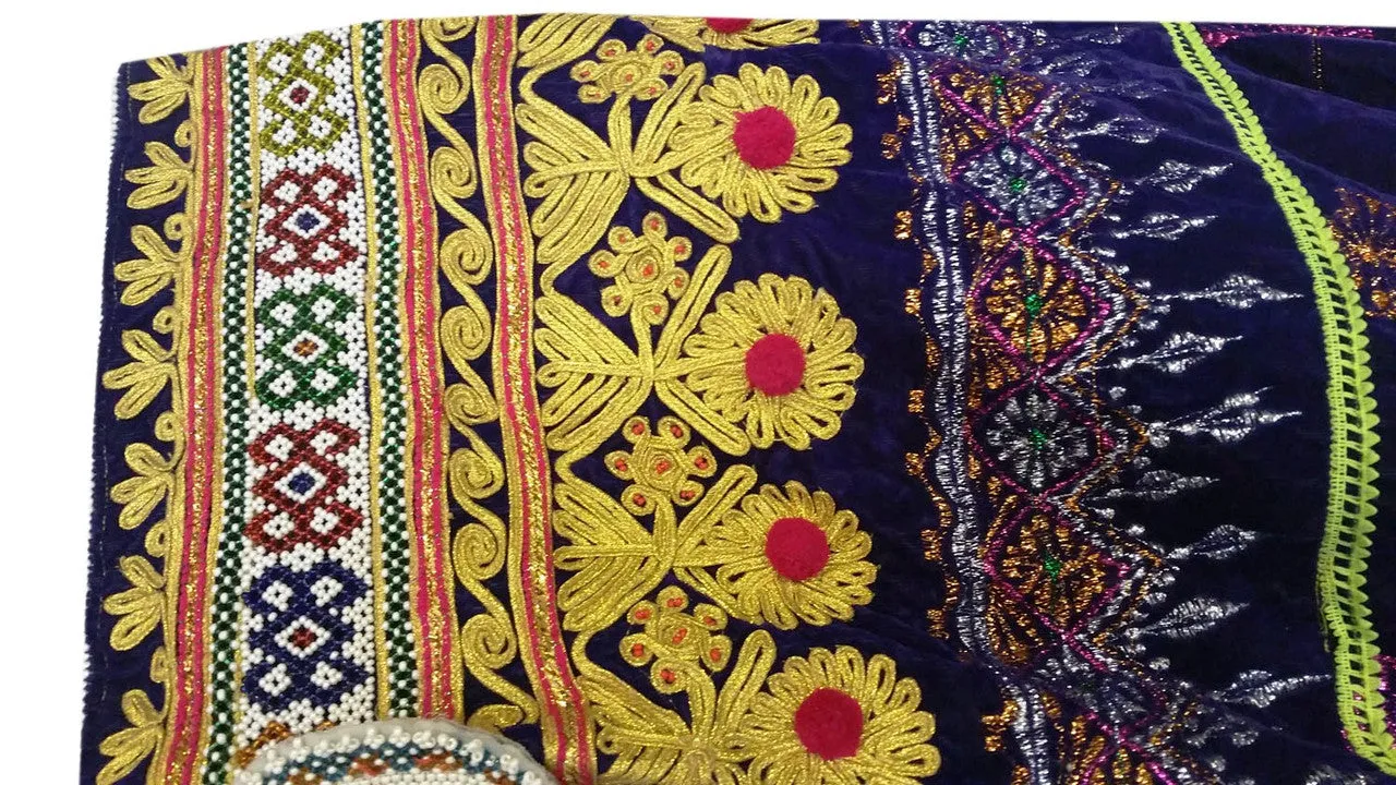 Pushtoon Kuchi Ethnic Dress In Blue Color Yakhan Dozi Embroidery Work