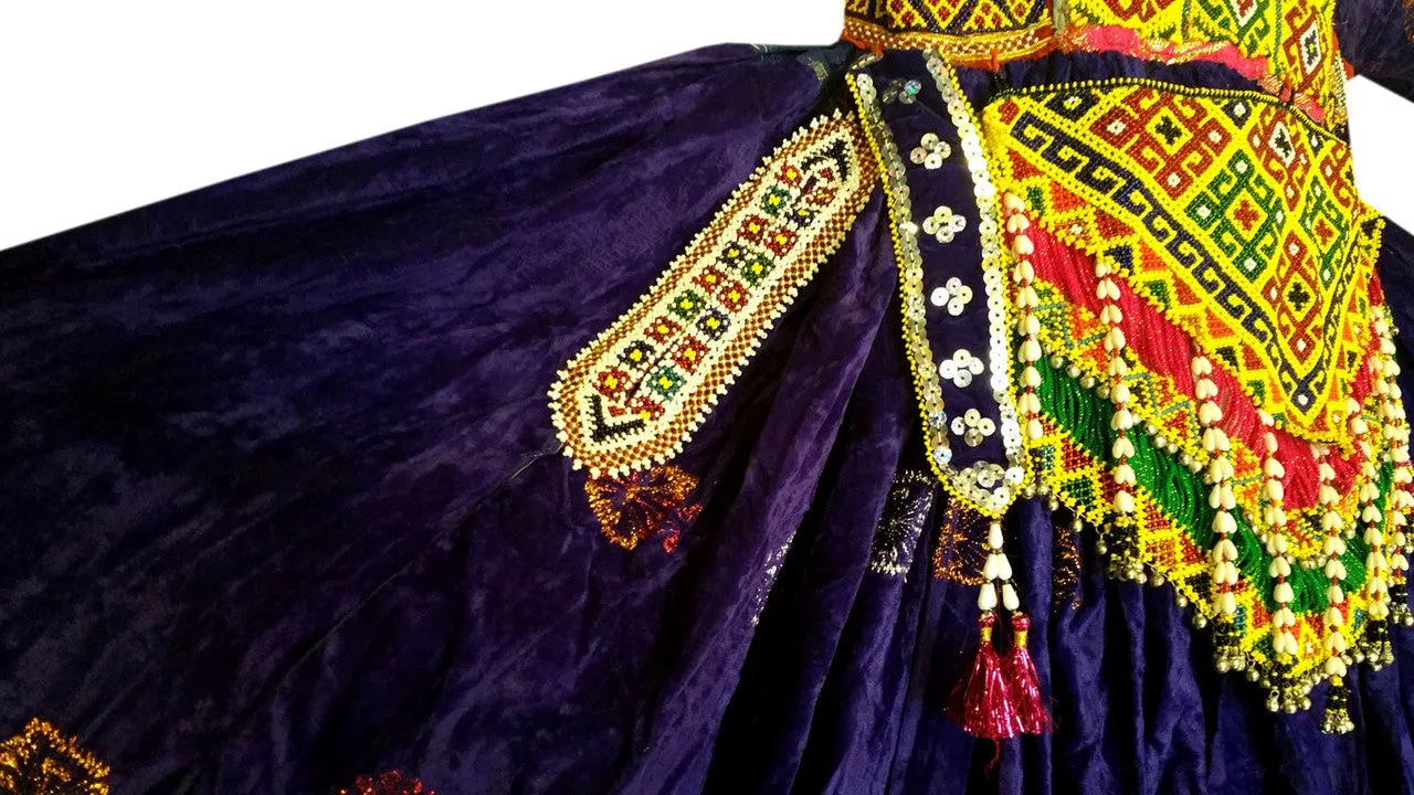 Pushtoon Kuchi Ethnic Dress In Blue Color Yakhan Dozi Embroidery Work