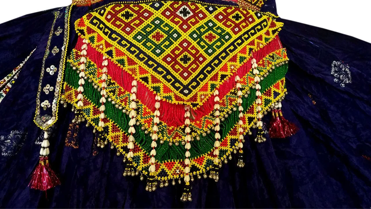 Pushtoon Kuchi Ethnic Dress In Blue Color Yakhan Dozi Embroidery Work