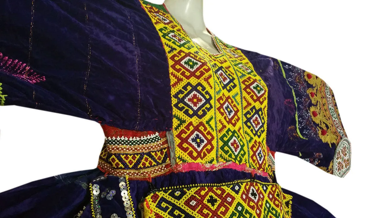 Pushtoon Kuchi Ethnic Dress In Blue Color Yakhan Dozi Embroidery Work
